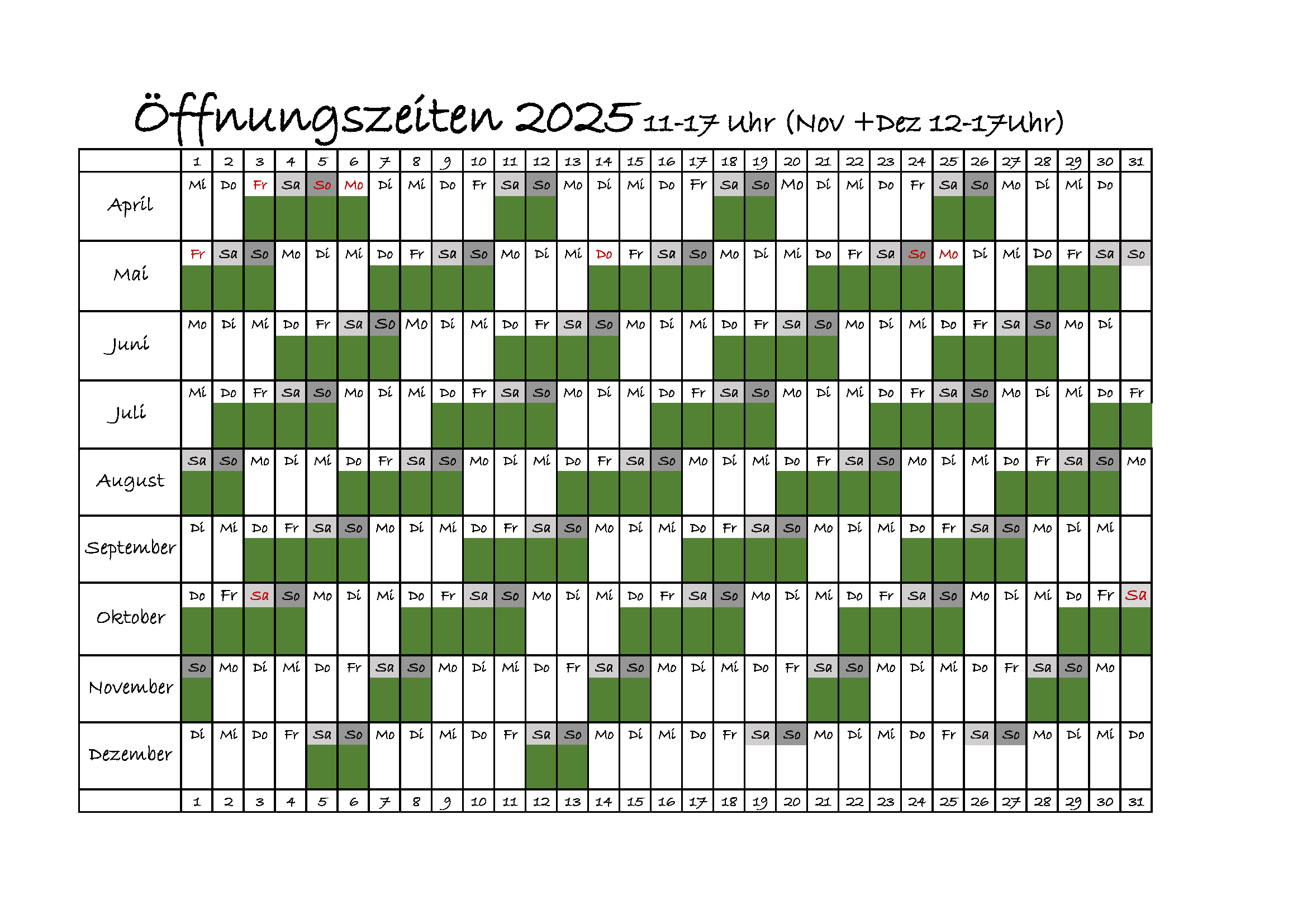 Oeffnungszeiten 2025